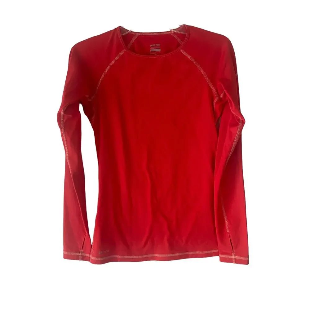 Nike Pro Women's Small Coral Red Orange Long Sleeve Performance‎ Thermal Top